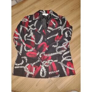Once 1 Again Women’s Red Black White Wool Blend Embrodery Abstract Jacket Size M